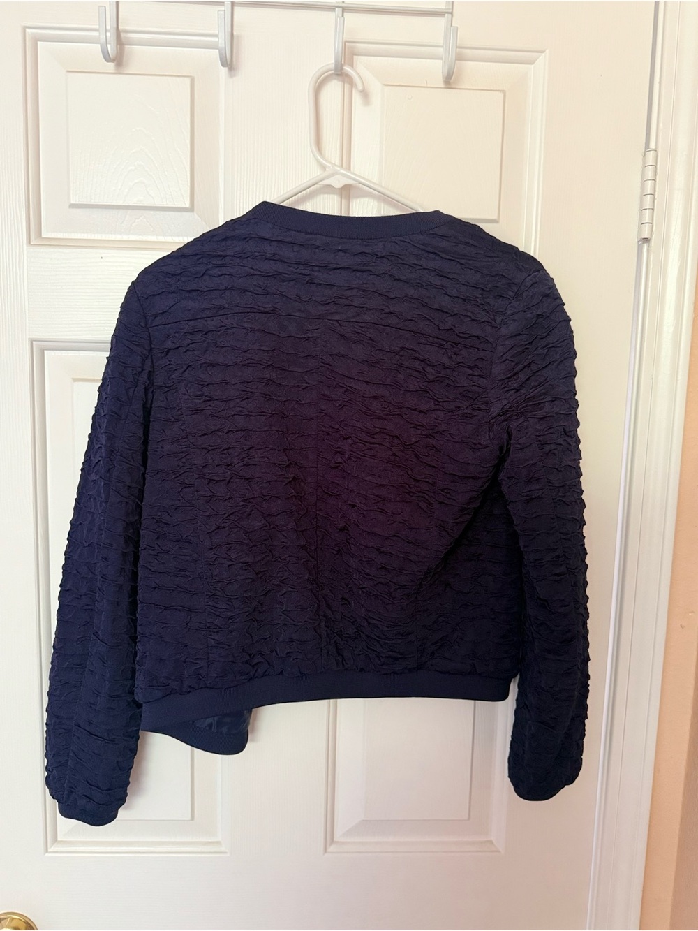 H&M Navy Textured Ruffle Bomber Jacket - Picture 3 of 3